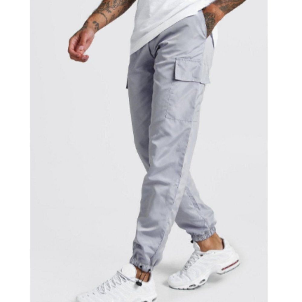 Boohoo Man NWOT Nylon Cargo Joggers With Bungee Hem & Adjustable Waist